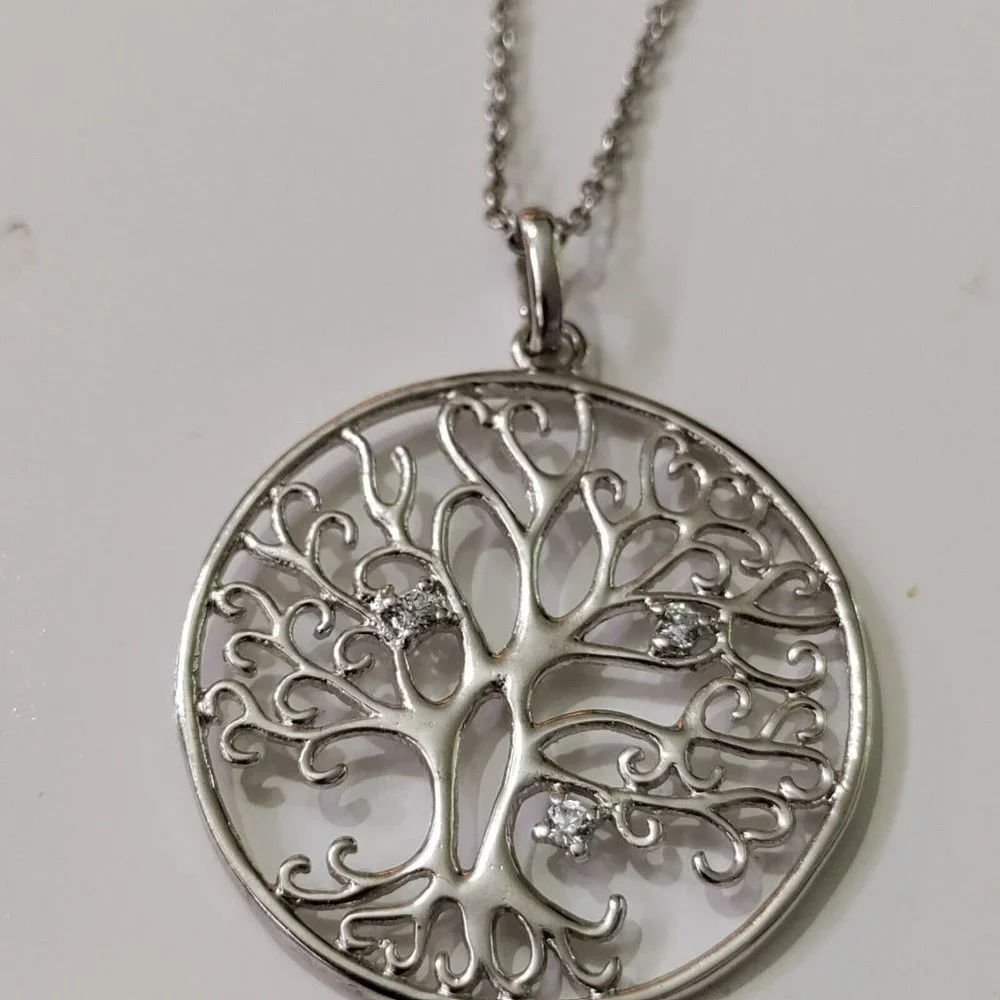 4/$20 Silver Tone Tree Of Life Pendant Necklace Clear Rhinestones Crystal 18